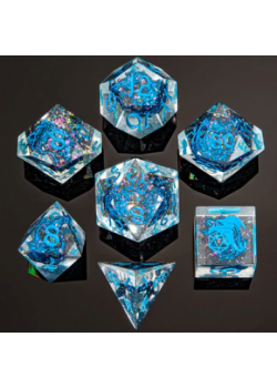 Sharp Edged Resin Dice Set - Metal Blue Dragons